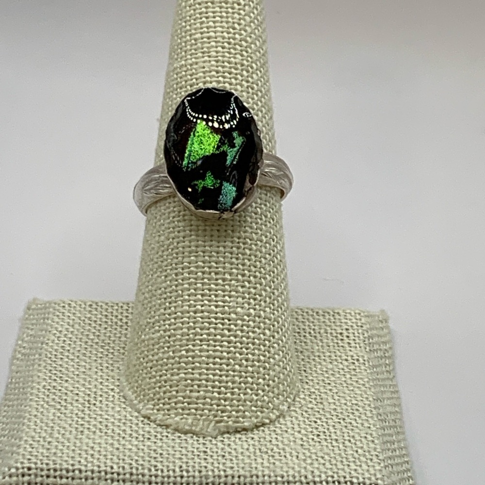 Green and Black Butterfly Wing Ring in Sterling Silver NWT